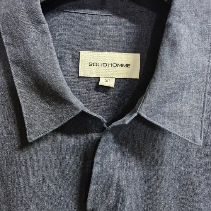 [BUNJANG] Solid Homme Linen Open Collar T-Shirt Navy / 솔리드옴므 린넨 오븐 카라 티 100~105
