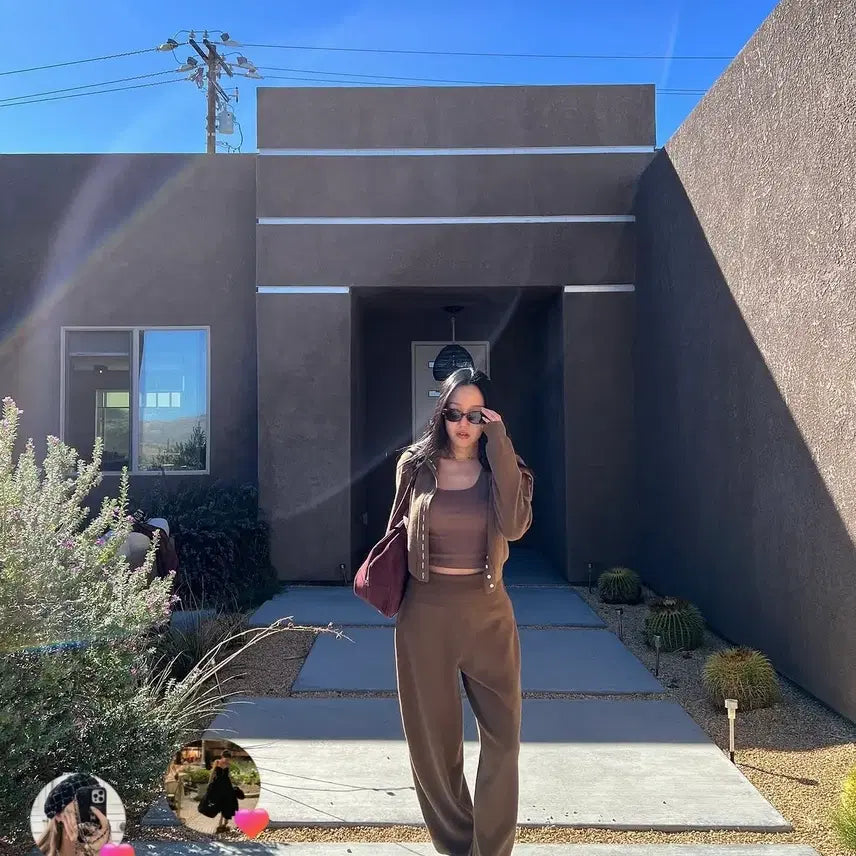 [BUNJANG] Kim Mongkey Mane Moremong Sale High Neck Cardigan &amp; Aladdin Pants Set / [새상품] 김몽키 매니모어몽 세일하이넥 가디건/알라딘 팬츠/그레이 카멜