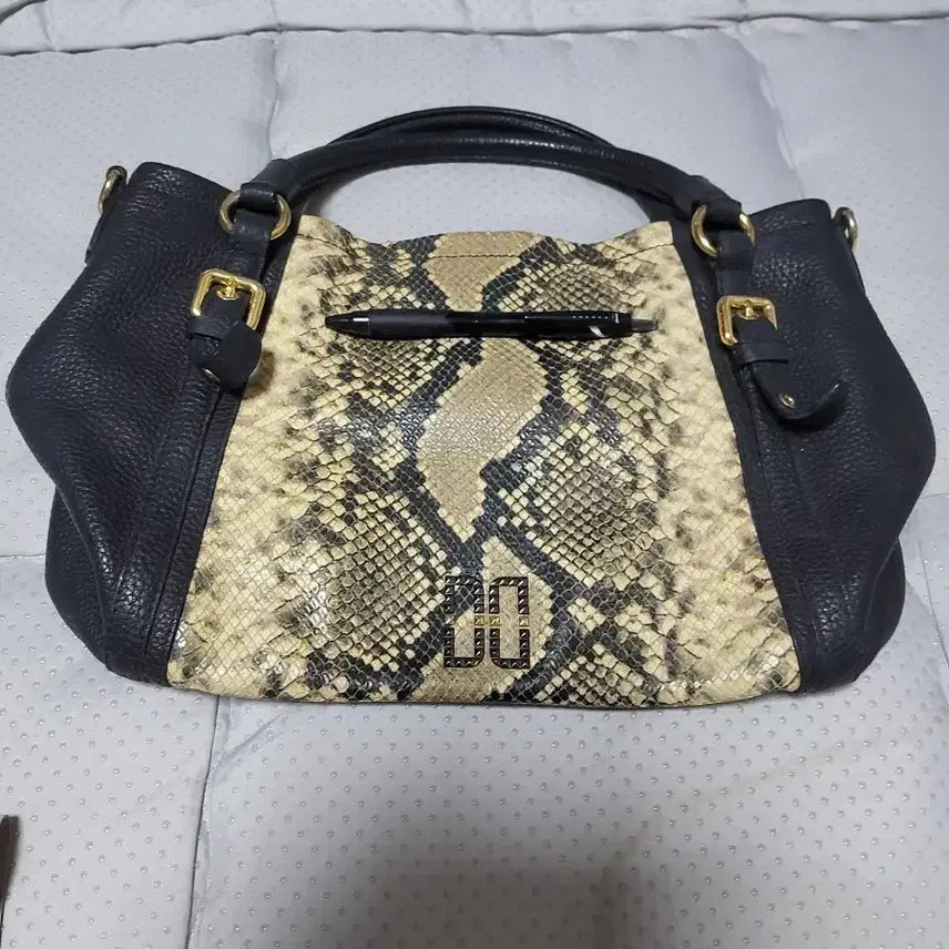 [BUNJANG] Daks Black Leather/Snakeskin Shoulder Bag / 닥스 블랙 가죽/뱀피 숄더백