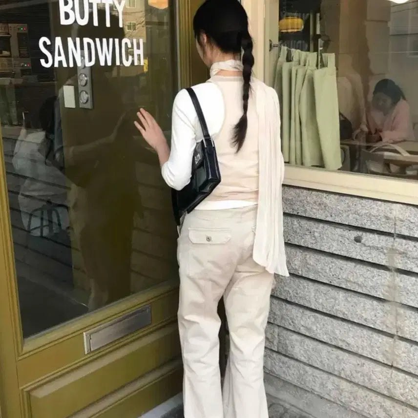 [BUNJANG] Side Flap Semi Bootcut Long Pants Beige / 사이드플랩 세미부츠컷 롱팬츠 베이지