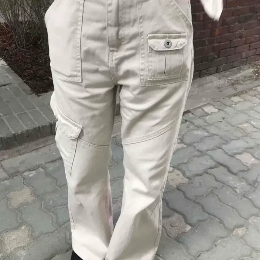 [BUNJANG] Side Flap Semi Bootcut Long Pants Beige / 사이드플랩 세미부츠컷 롱팬츠 베이지
