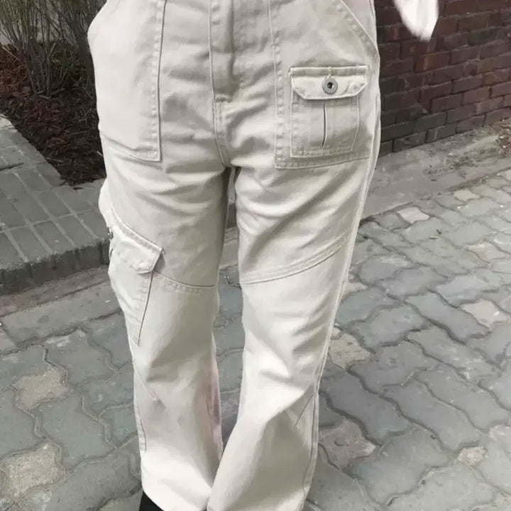 [BUNJANG] Side Flap Semi Bootcut Long Pants Beige / 사이드플랩 세미부츠컷 롱팬츠 베이지