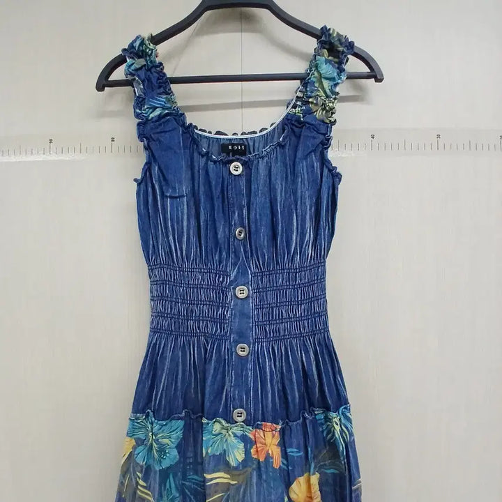 [BUNJANG] Egoist Floral Print Denim Long Dress / 에고이스트 플라워 프린팅 데님 롱 원피스