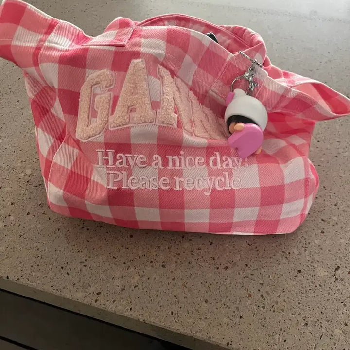 [BUNJANG] GANNI Pink Check Tote Bag / 가니 토트백