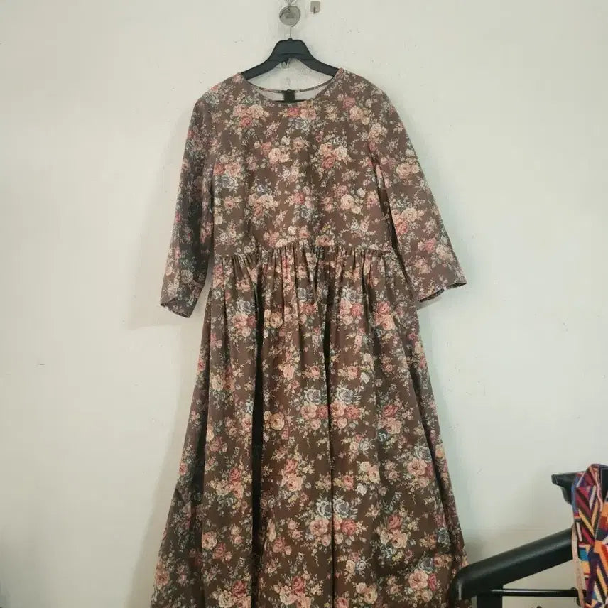 [BUNJANG] Vintage Floral Long Dress / 빈티지 플라워 롱 원피스 브라운