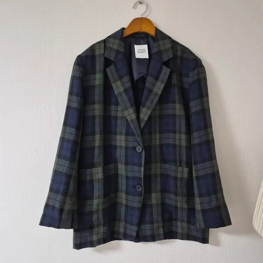 [BUNJANG] Studio Tomboy Linen Check Blazer Jacket / [스튜디오 톰보이]린넨 체크 블레이저 자켓
