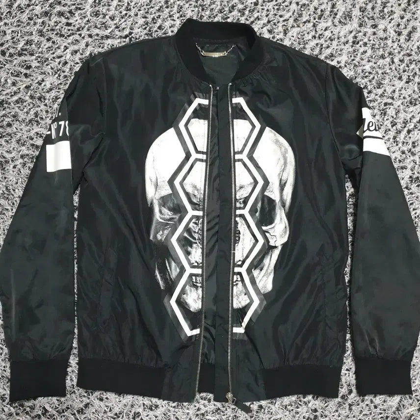 [BUNJANG] Philipp Plein Skull Printed Bomber Jacket / 필립플레인 블랙 스컬 프린팅 봄버 자켓