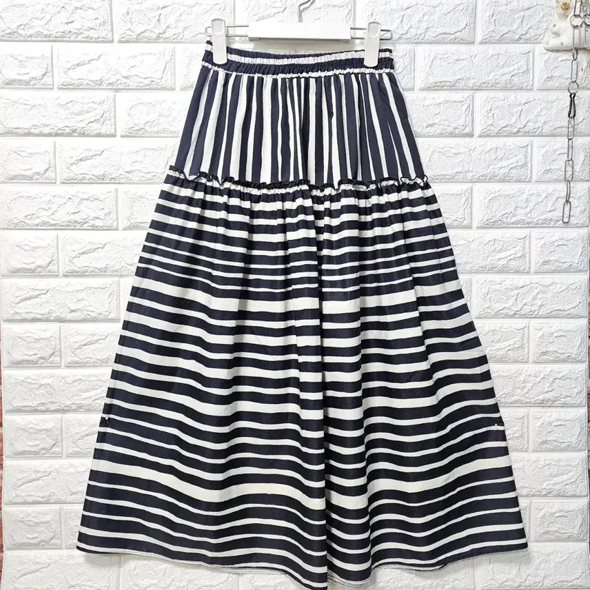 [BUNJANG] Striped Elastic Waist Long Skirt / 밴딩롱치마