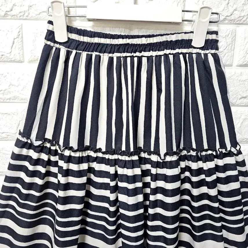 [BUNJANG] Striped Elastic Waist Long Skirt / 밴딩롱치마