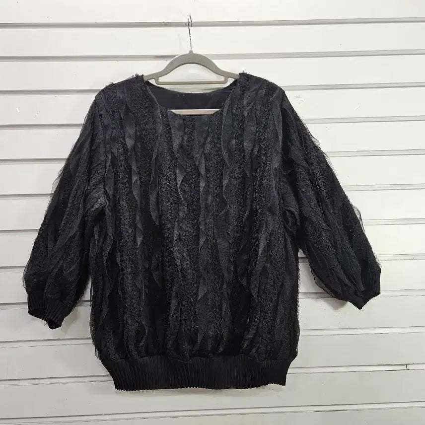 [SOLD OUT] 블랙 레이스망사 칠부소매 블라우스/보물찾기천사