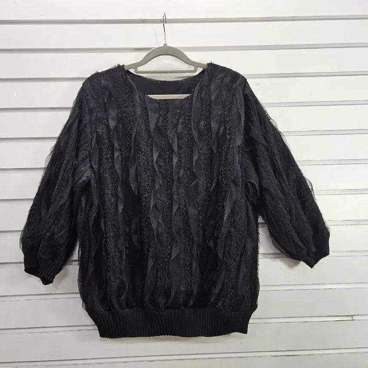 [SOLD OUT] 블랙 레이스망사 칠부소매 블라우스/보물찾기천사