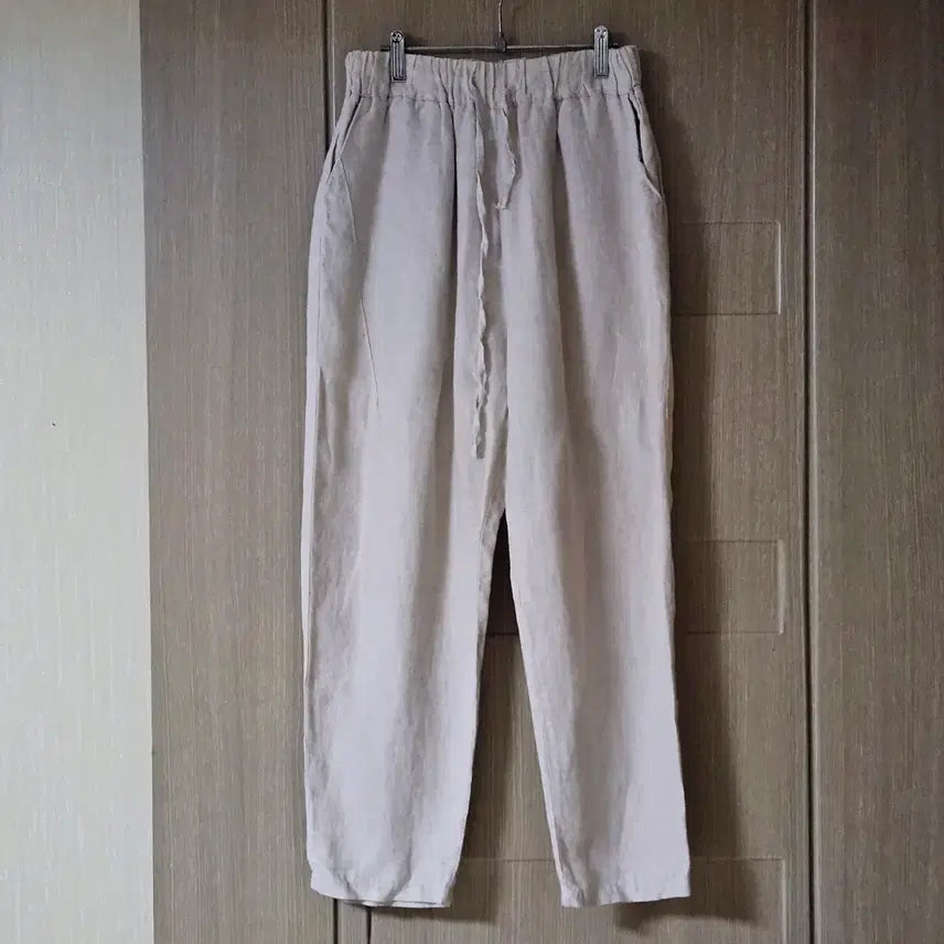 [BUNJANG] Ivory Linen Pants with Waist String (Size 55-66) / 아이보리 린넨 바지 허리끈 55~66 허리밴딩