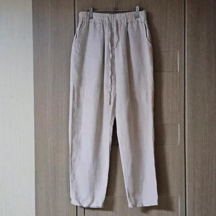 [BUNJANG] Ivory Linen Pants with Waist String (Size 55-66) / 아이보리 린넨 바지 허리끈 55~66 허리밴딩
