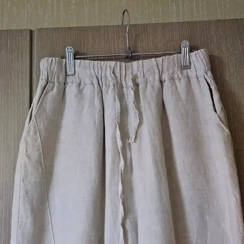 [BUNJANG] Ivory Linen Pants with Waist String (Size 55-66) / 아이보리 린넨 바지 허리끈 55~66 허리밴딩