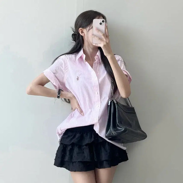 [BUNJANG] Polo Pink Short Sleeve Shirt / 폴로 반팔 셔츠