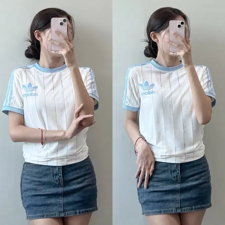[BUNJANG] Adidas Light Blue Short Sleeve T-shirt / 아디다스 반팔티