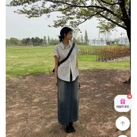 [BUNJANG] Pairin Stripe Oversized Short Sleeve Shirt / 페어린 스트라이프 오버핏 반팔 셔츠 새상품