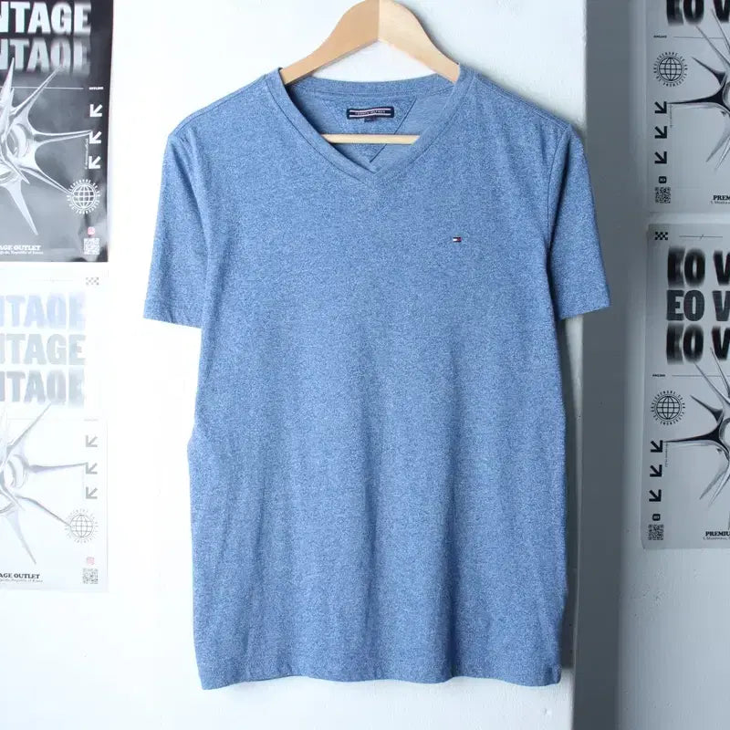 [BUNJANG] W(L-XL) 타미힐피거 반팔 티셔츠 브이넥 무지 블루-185EE / W(L-XL) 타미힐피거 반팔 티셔츠 브이넥 무지 블루-185EE