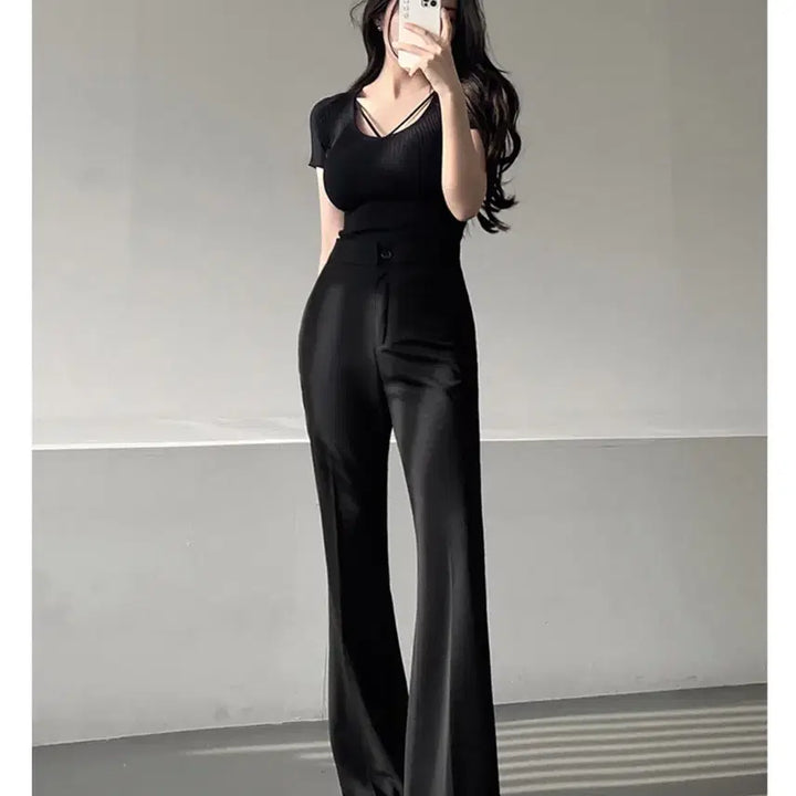 [SOLD OUT] 가나다란 골반패드 부츠컷 하이웨스트 슬랙스 바지 에이블리 지그재그