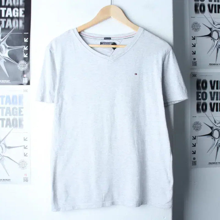 [BUNJANG] W(L-XL) 타미힐피거 반팔 티셔츠 작은오염 멜란지 그레이-185F3 / W(L-XL) 타미힐피거 반팔 티셔츠 작은오염 멜란지 그레이-185F3