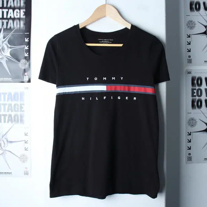 [BUNJANG] Tommy Hilfiger Big Logo T-Shirt / W(S-M) 타미힐피거 반팔 티셔츠 빅로고 블랙 올드스쿨-185F4