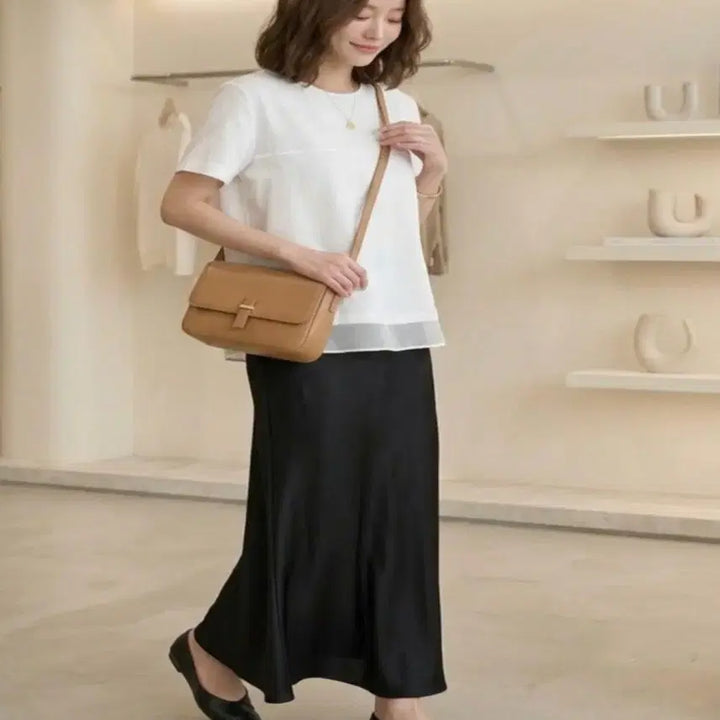 [BUNJANG] Feminine Layered Chiffon Peplum T-Shirt / 페미닌 레이어드 쉬폰 배색 페플럼 반팔 티셔츠ㅡ무배