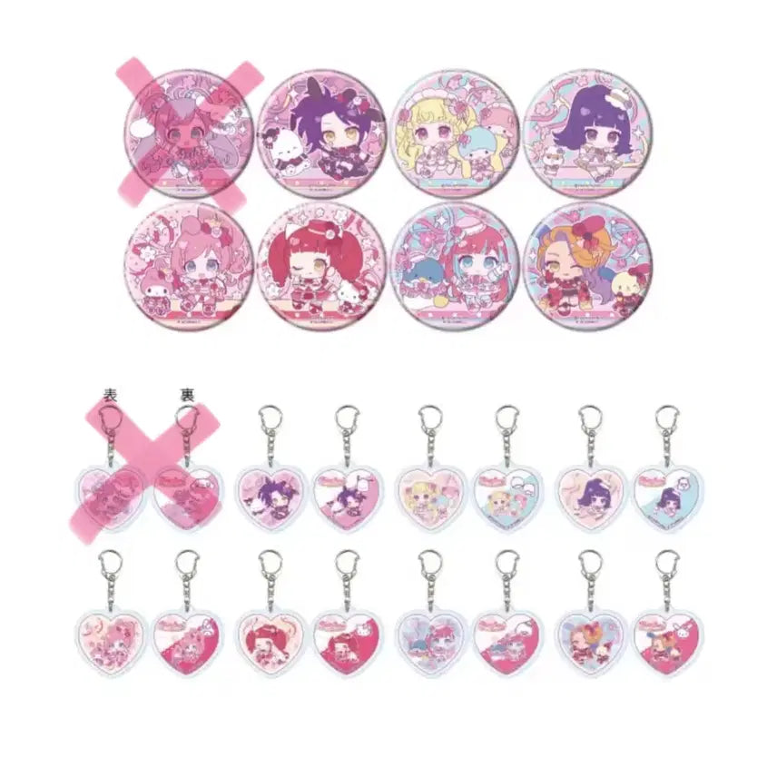 [BUNJANG] Pretty Series Pretty Rhythm 15th Anniversary Sanrio Collaboration Badge &amp; Keyring (Split Set) / 프리티 시리즈 프리티리듬 15주년 산리오 콜라보 공구 분철 뱃지 키링