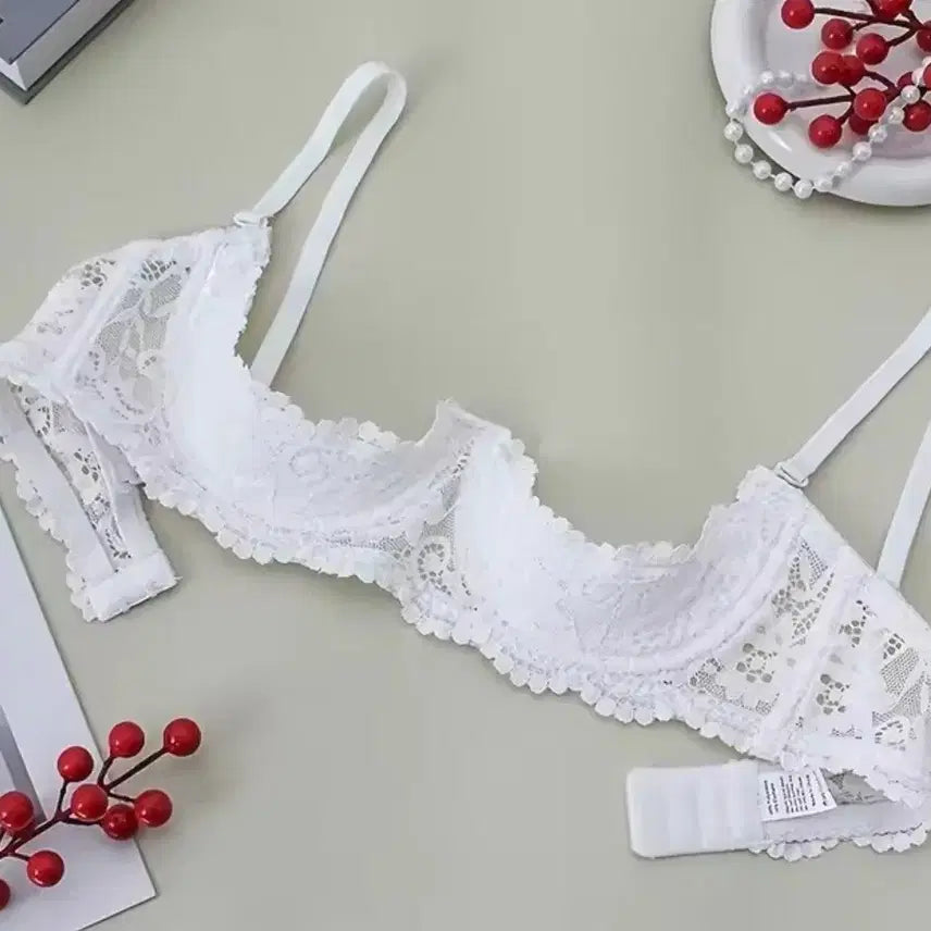 [BUNJANG] White Lace Open-Back Bra / 화이트 레이스 오픈형브라 여성 속옷