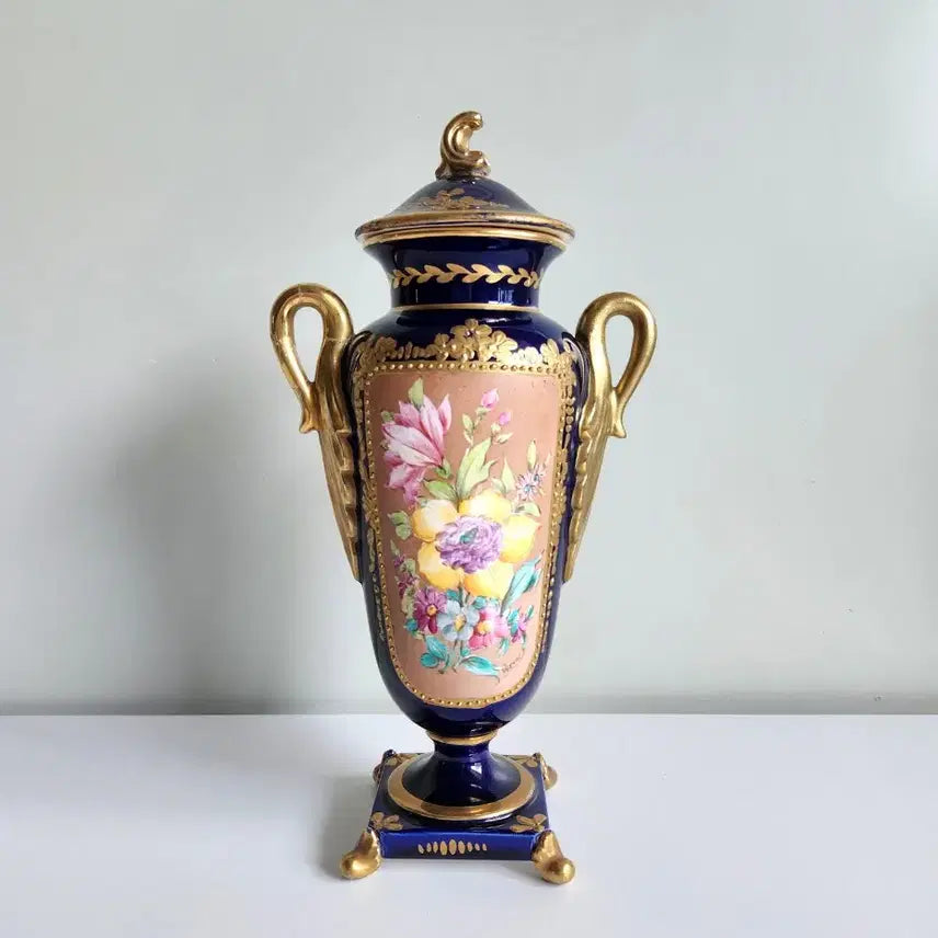 [BUNJANG] French Antique Hand-Painted Gilt Base Vase / 프랑스 앤틱 핸드페인팅 금장 베이스