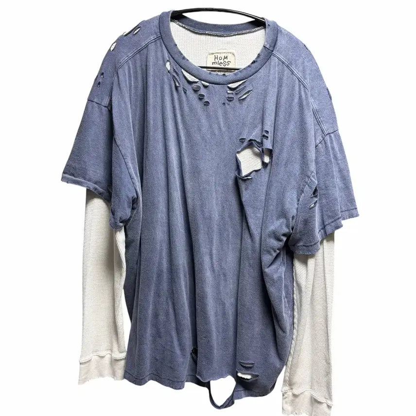 [BUNJANG] Homeless Vintage Layered Waffle Long Sleeve Washed Blue / 홈리스 빈티지 레이어드 와플 롱슬리브 워시드 블루 1