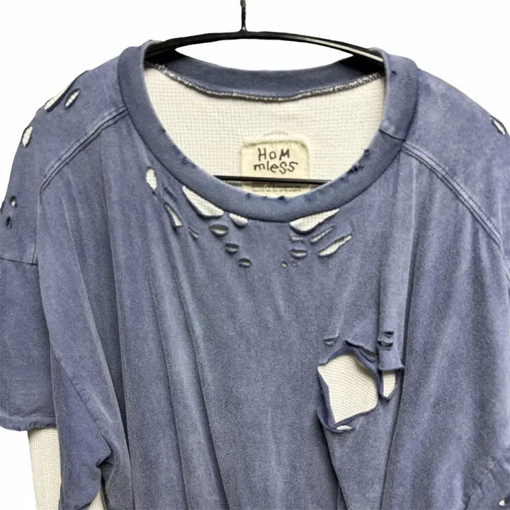 [BUNJANG] Homeless Vintage Layered Waffle Long Sleeve Washed Blue / 홈리스 빈티지 레이어드 와플 롱슬리브 워시드 블루 1