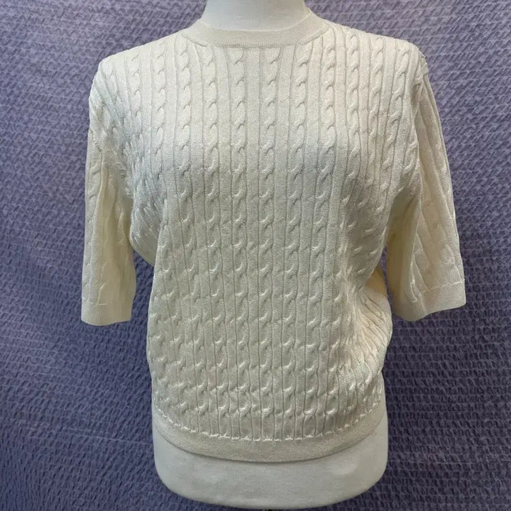 [BUNJANG] The Cashmere Cable Short Sleeve Knit Ivory 55 / 더캐시미어 케이블 반팔 니트 아이보리 85(55) 새옷급