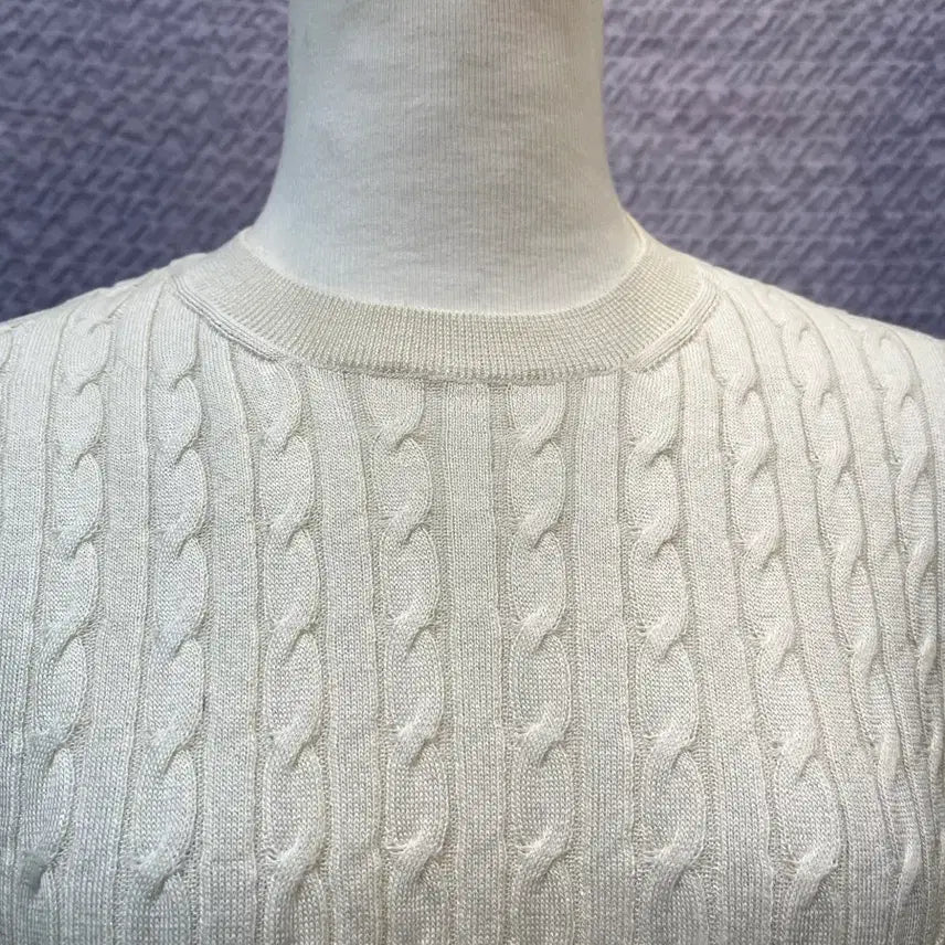 [BUNJANG] The Cashmere Cable Short Sleeve Knit Ivory 55 / 더캐시미어 케이블 반팔 니트 아이보리 85(55) 새옷급