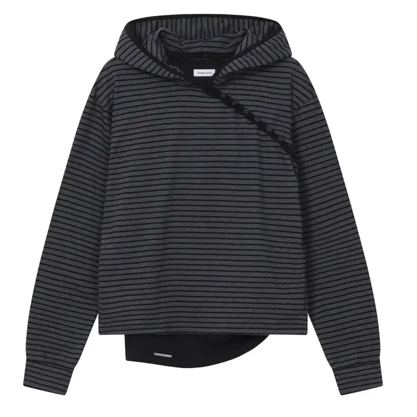 [SOLD OUT] 미세키서울 Diagonal button Layered hoodie 차콜