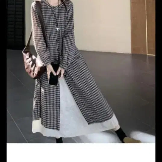 [BUNJANG] Checkered Long Dress / 새상품 체크 롱원피스. 봄가을얇아요