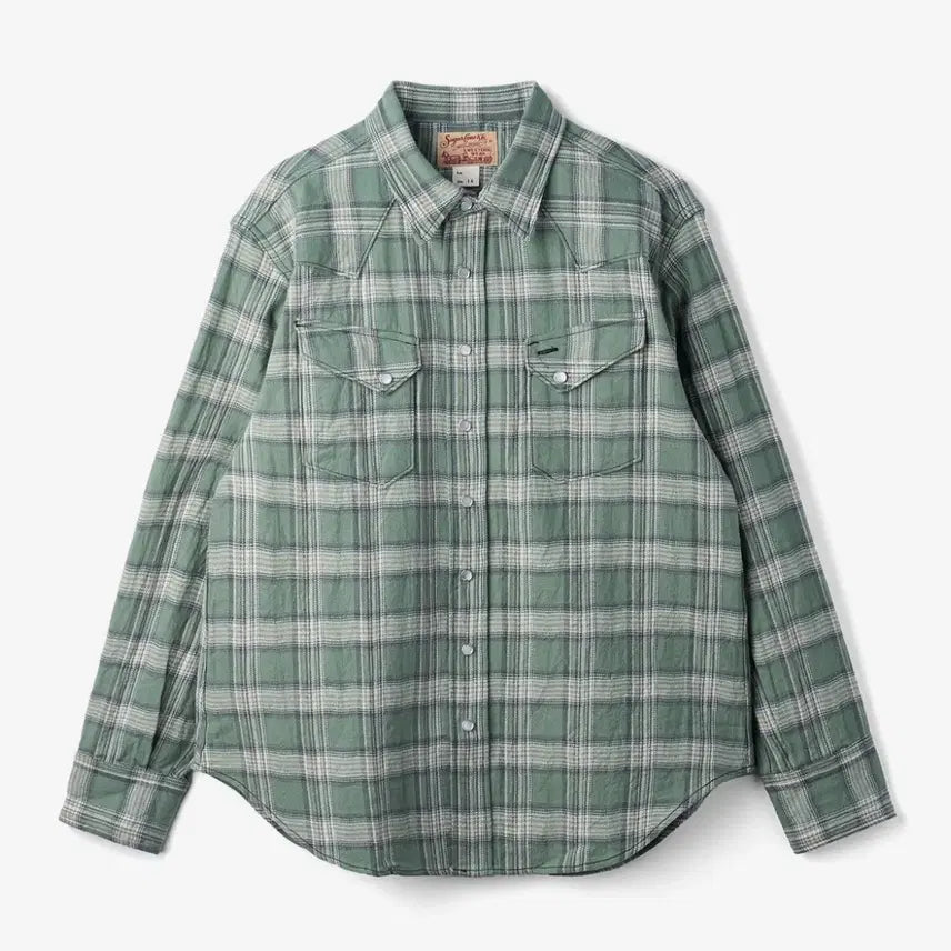 [BUNJANG] Sugarcane Washer Herringbone Check L/S Western Shirt Green / 슈가케인 웨스턴셔츠