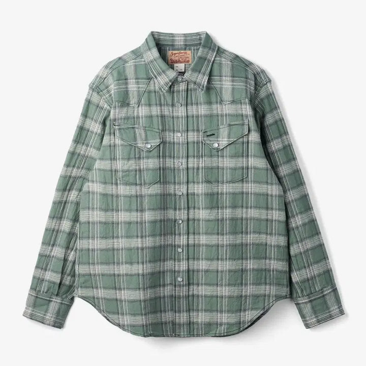 [BUNJANG] Sugarcane Washer Herringbone Check L/S Western Shirt Green / 슈가케인 웨스턴셔츠