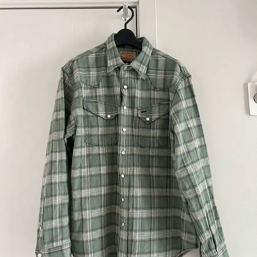[BUNJANG] Sugarcane Washer Herringbone Check L/S Western Shirt Green / 슈가케인 웨스턴셔츠