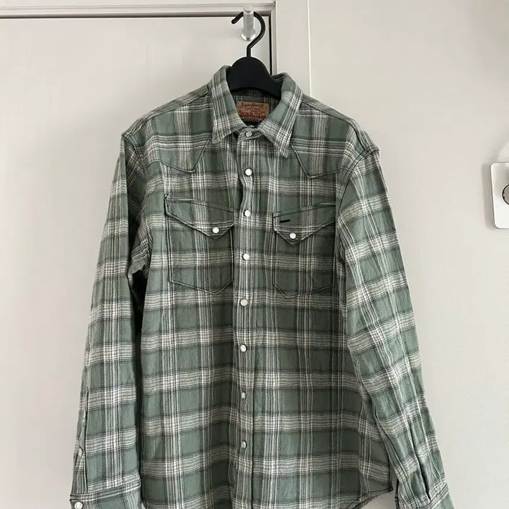 [BUNJANG] Sugarcane Washer Herringbone Check L/S Western Shirt Green / 슈가케인 웨스턴셔츠