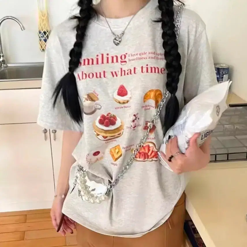 [BUNJANG] 디저트 프린팅 반팔 티셔츠 / 디저트 프린팅 반팔 티셔츠