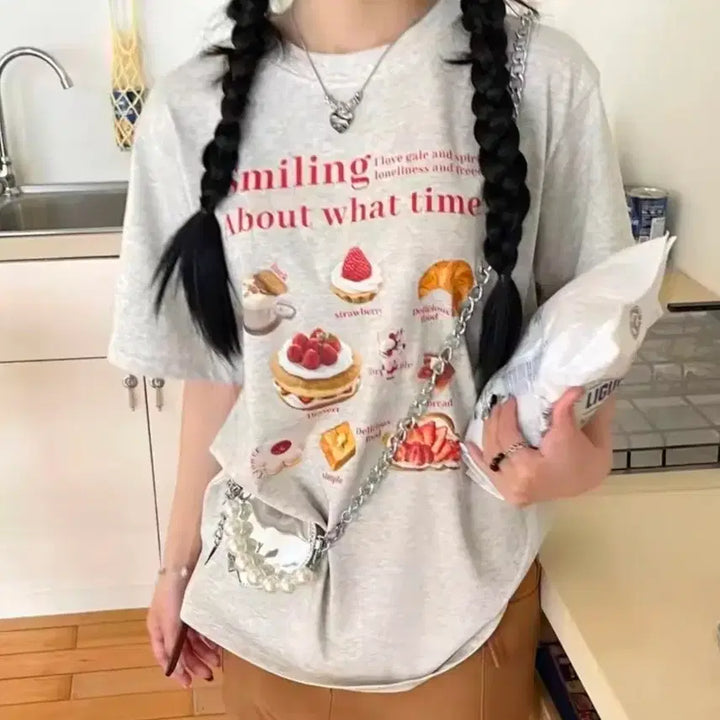 [BUNJANG] 디저트 프린팅 반팔 티셔츠 / 디저트 프린팅 반팔 티셔츠