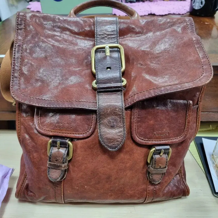 [BUNJANG] Fossil Vintage Leather Tote Crossbody Bag / 파슬 빈티지.가죽 빅 토드겸 크로스 가방