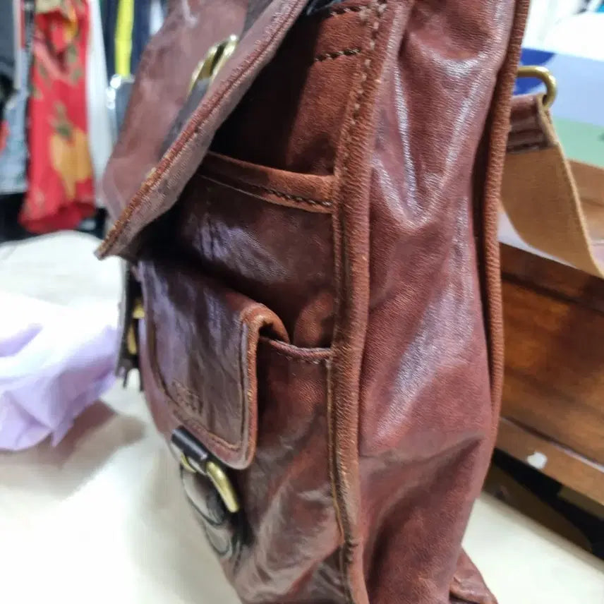 [BUNJANG] Fossil Vintage Leather Tote Crossbody Bag / 파슬 빈티지.가죽 빅 토드겸 크로스 가방