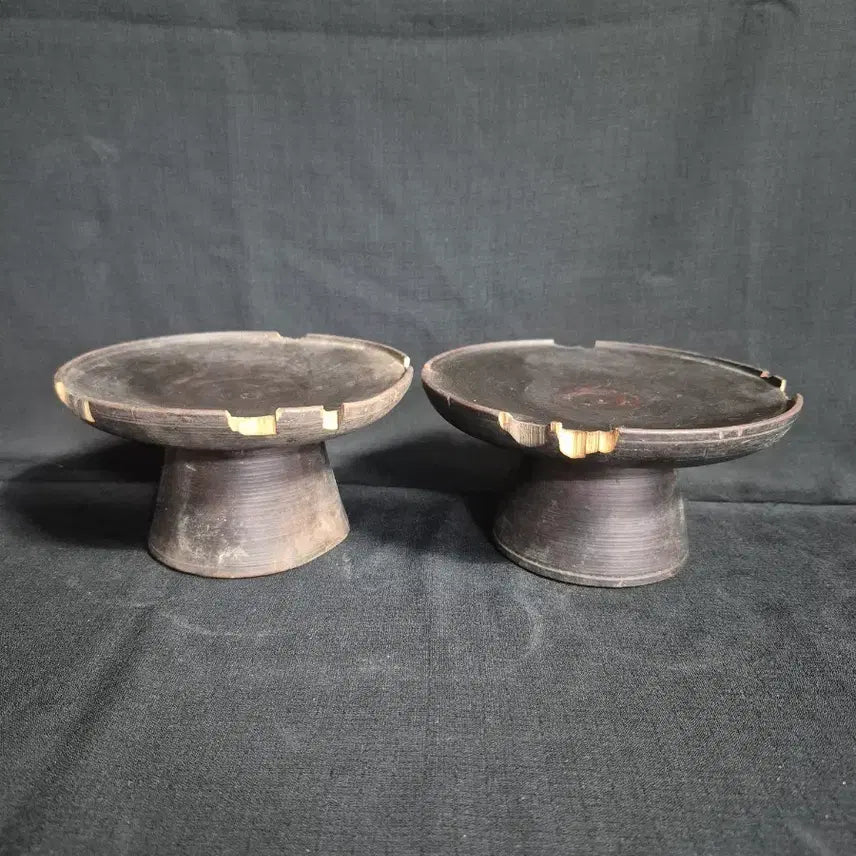 [BUNJANG] Antique Wooden Jegi Set with Stand and Saucer / 골동 나무 제기 잔대 잔받침
