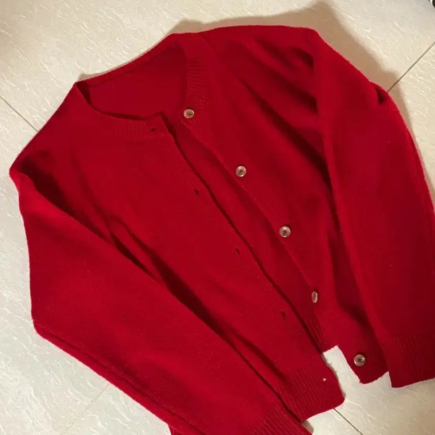 [BUNJANG] Red Knit Cardigan / 레드 니트 가디건