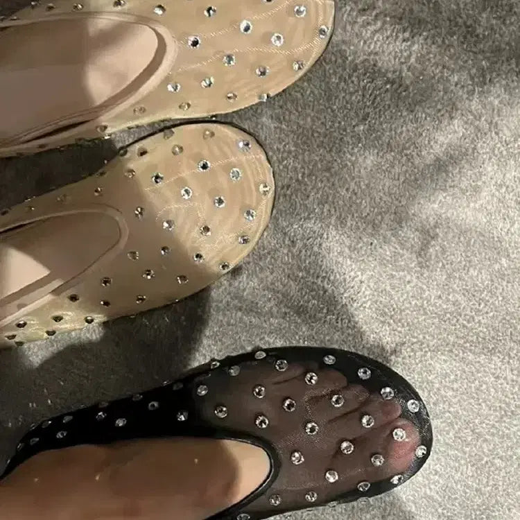 [BUNJANG] Kim Na Young Sheer Mesh Flat Shoes / 큐빅 시스루 망사 메쉬 여름 플랫 슈즈 250 (245가능) 김나영이시영