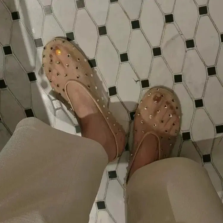 [BUNJANG] Kim Na Young Sheer Mesh Flat Shoes / 큐빅 시스루 망사 메쉬 여름 플랫 슈즈 250 (245가능) 김나영이시영