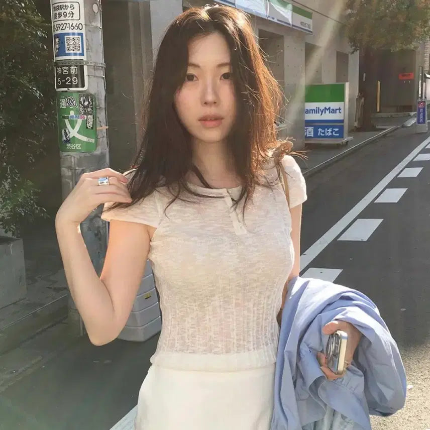 [BUNJANG] TUDMENT Two-Way Sleeve Knit Top Ivory / 튜드먼트 투웨이 슬리브 니트 탑 ivory