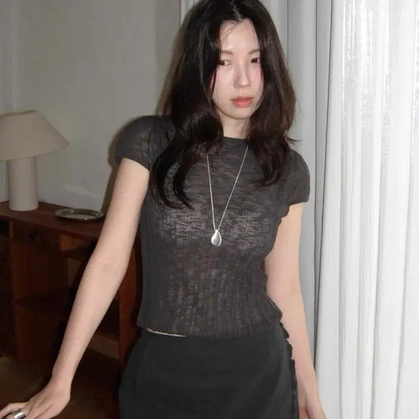 [BUNJANG] Tudment Two-Way Sleeve Knit Top Charcoal / 튜드먼트 투웨이 슬리브 니트 탑 차콜