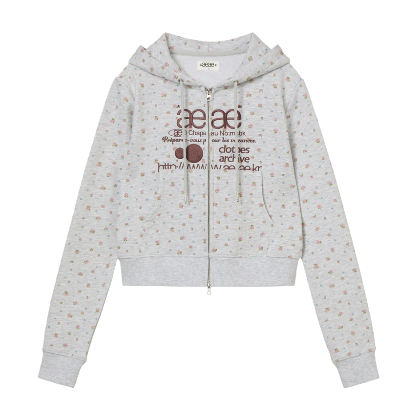 [BUNJANG] aeae Web Logo Flower Crop Hood Zip Up Pink / aeae 플라워 크롭 후드집업 핑크